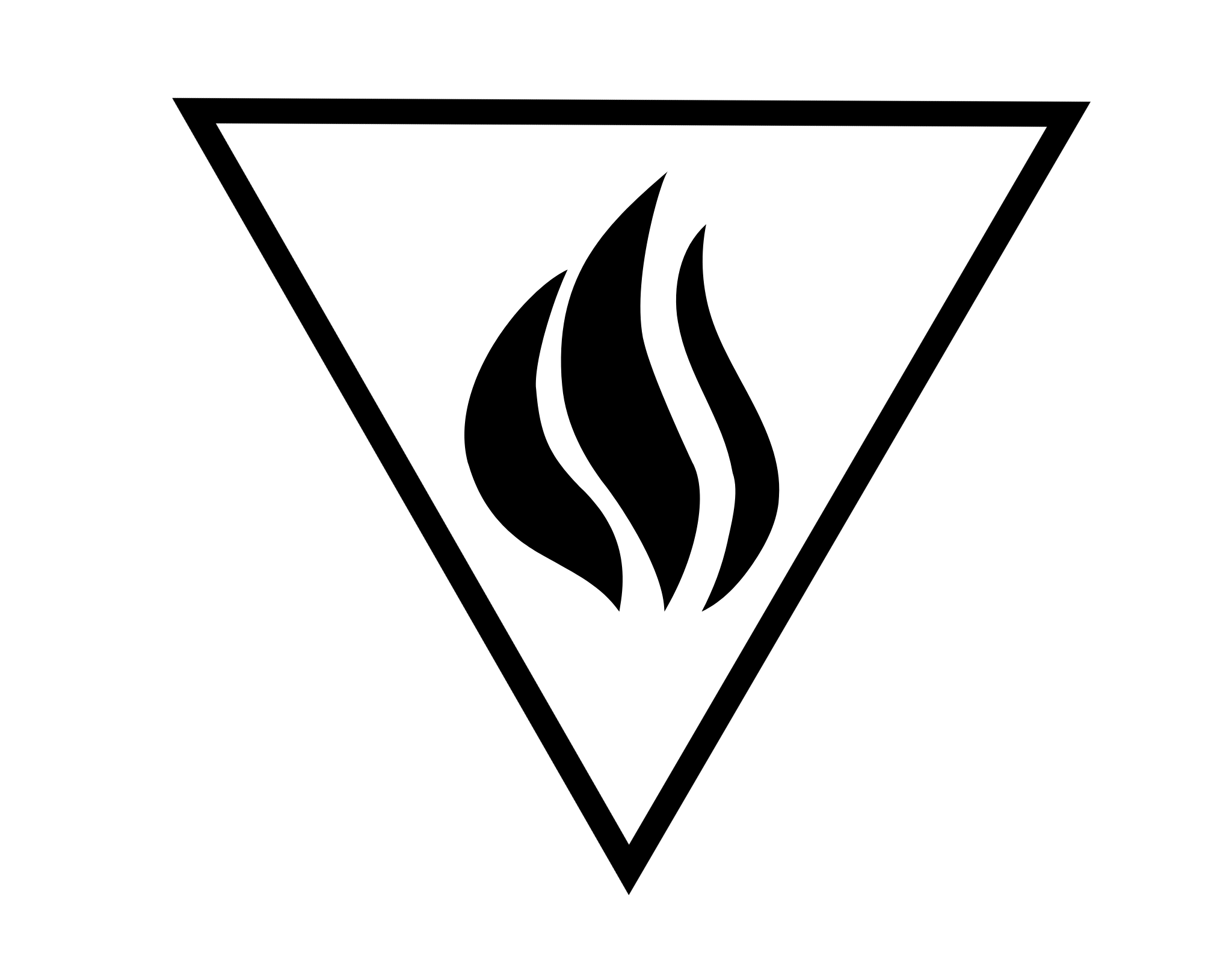 Dominism symbol: a black flame inside an inverted triangular outline.